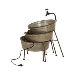 30" Silver Vintage Galvanized 3-Tiered Stacked Tubs Outdoor Garden Fountain -Christmas Decoration Store dglit 1415202298 8 84630.1663861707