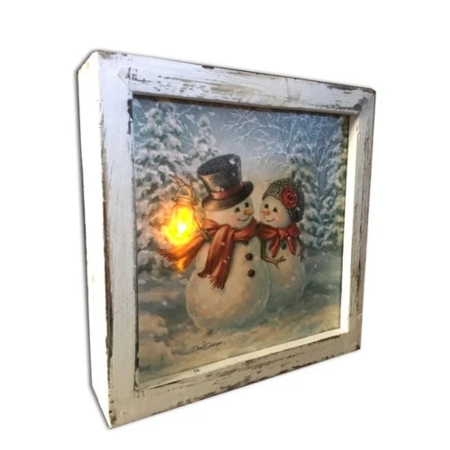 8" White And Aqua Blue LED Lighted Snowman Printed Square Christmas Shadow Box Decoration - 33817110 2 8" White And Aqua Blue LED Lighted Snowman Printed Square Christmas Shadow Box Decoration - 33817110 - Image 2