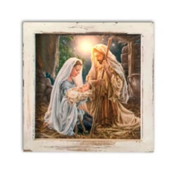 8" White And Beige LED Lighted Holy Family Christmas Square Shadow Box Decoration - 33816905