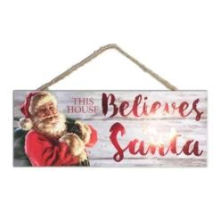 Christmas Central Red And White Santa Printed Rectangular Christmas Wall Sign With Rope Hanger 4" X 10"