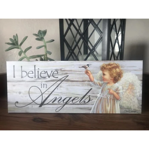 Christmas Central White And Gray Angel Printed Rectangular Wall Sign With Rope Hanger 4" X 10" 2 Christmas Central White And Gray Angel Printed Rectangular Wall Sign With Rope Hanger 4" X 10" - Image 2