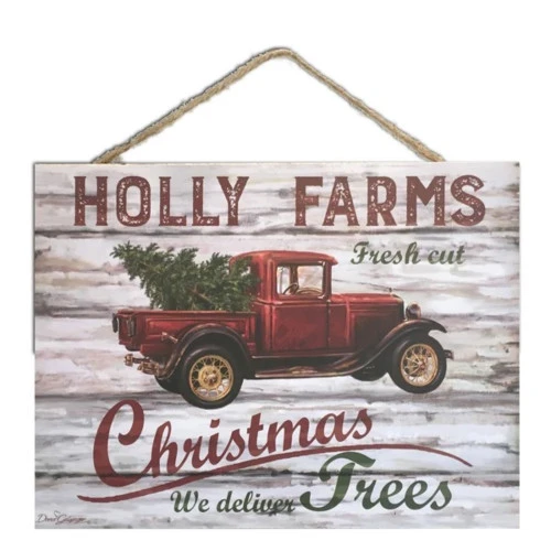 Christmas Central Cream White And Red Holly Farms Rectangular Sign With Rope Hanger 7" X 10" 1 Christmas Central Cream White And Red Holly Farms Rectangular Sign With Rope Hanger 7" X 10"