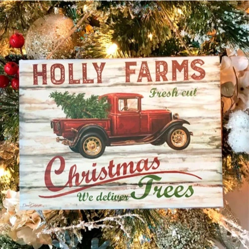 Christmas Central Cream White And Red Holly Farms Rectangular Sign With Rope Hanger 7" X 10" 2 Christmas Central Cream White And Red Holly Farms Rectangular Sign With Rope Hanger 7" X 10" - Image 2