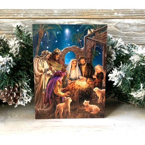 8" Blue And Yellow Nativity Scene Lighted Tabletop Decor 2 8" Blue And Yellow Nativity Scene Lighted Tabletop Decor - Image 2