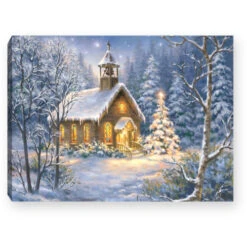 8" White And Beige Winter Theme Chapel Lighted Tabletop Decor