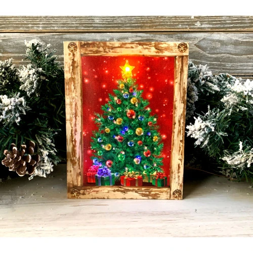8" Green And Red Christmas Tree Lighted Table Decor 2 8" Green And Red Christmas Tree Lighted Table Decor - Image 2