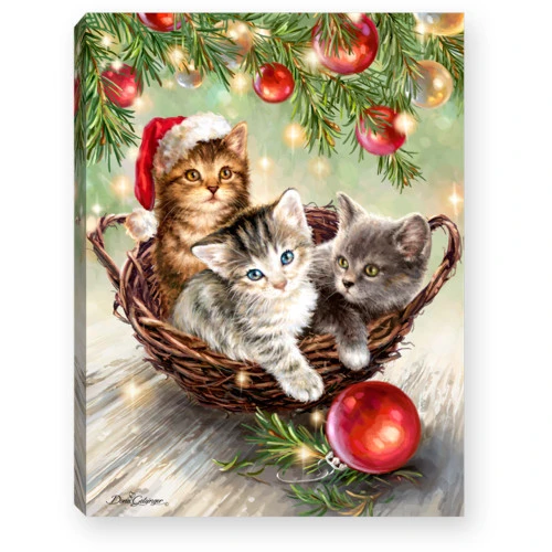 8" Green And Red Christmas Kittens Lighted Tabletop Decor 1 8" Green And Red Christmas Kittens Lighted Tabletop Decor