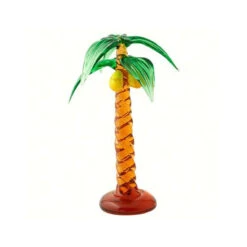 4.5" Amber And Green Palm Tree Art Glass Animal Figurine - 33480172