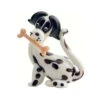 4" White And Black Dog With Bone Art Glass Figurine Decoration - 33480181
