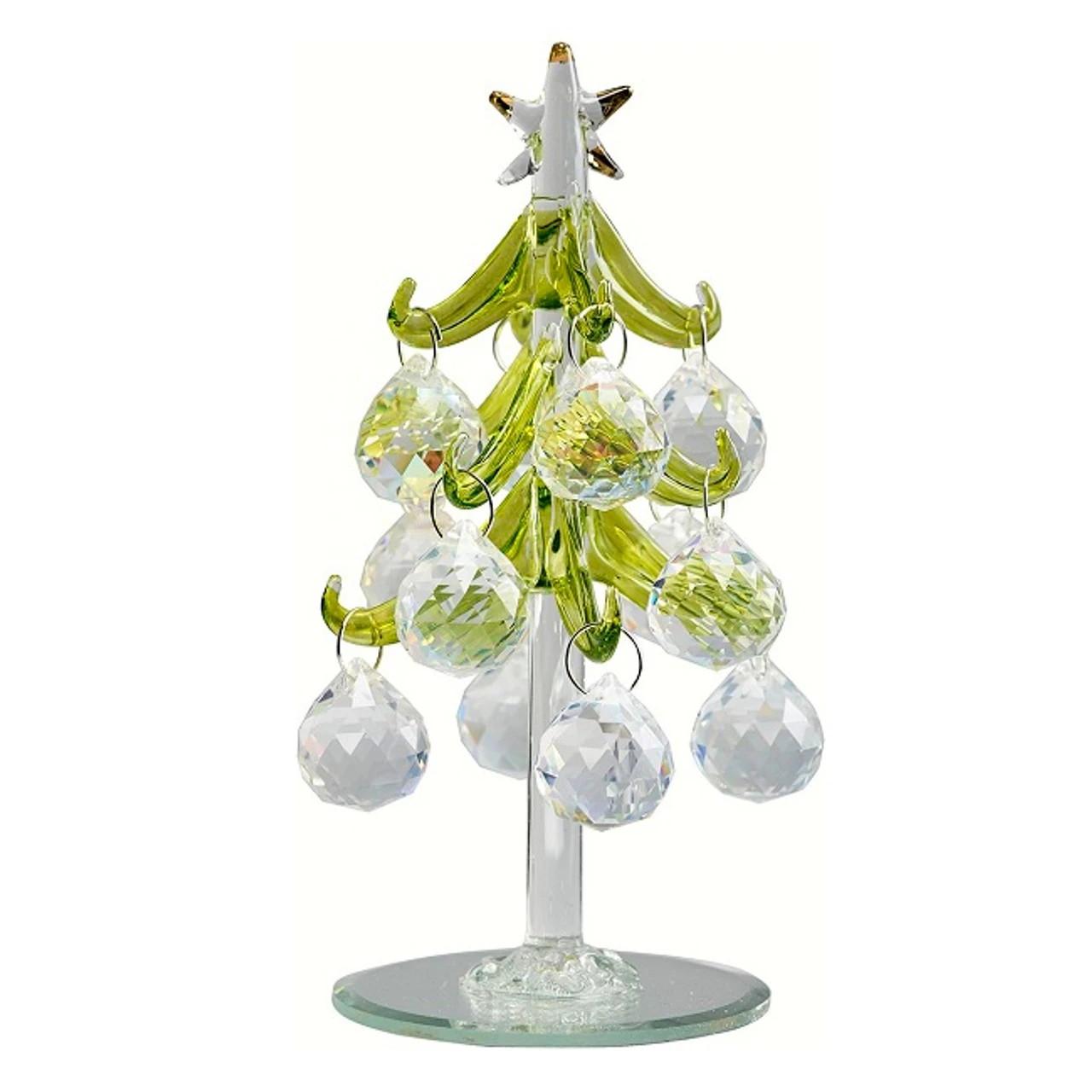 6" Green And Clear Glass Tree With Crystal Round Ornaments - 33480463