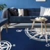 3’ X 5’ Blue And White Sailors Compass Indoor/Outdoor Area Rug