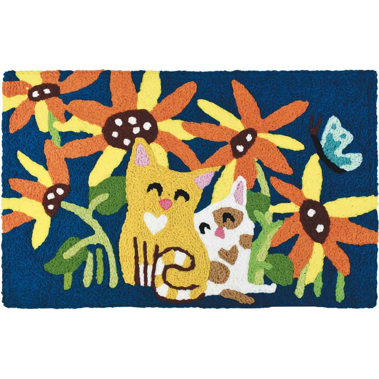 1.6' X 2.5' Kittens In The Garden Blue And Yellow Rectangular Area Throw Rug 1 1.6' X 2.5' Kittens In The Garden Blue And Yellow Rectangular Area Throw Rug