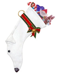 22.5" Red And White Greyhound Dog Christmas Stocking