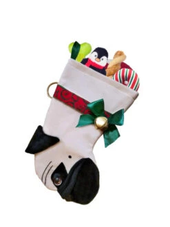 15" Beige And Black Pug Dog Christmas Stocking