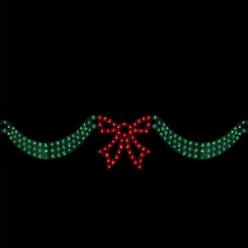 72" Lighted Green Bow And Swag Hanging Christmas Window Silhouette Decoration 2 72" Lighted Green Bow And Swag Hanging Christmas Window Silhouette Decoration - Image 2