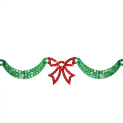 72" Lighted Green Bow And Swag Hanging Christmas Window Silhouette Decoration