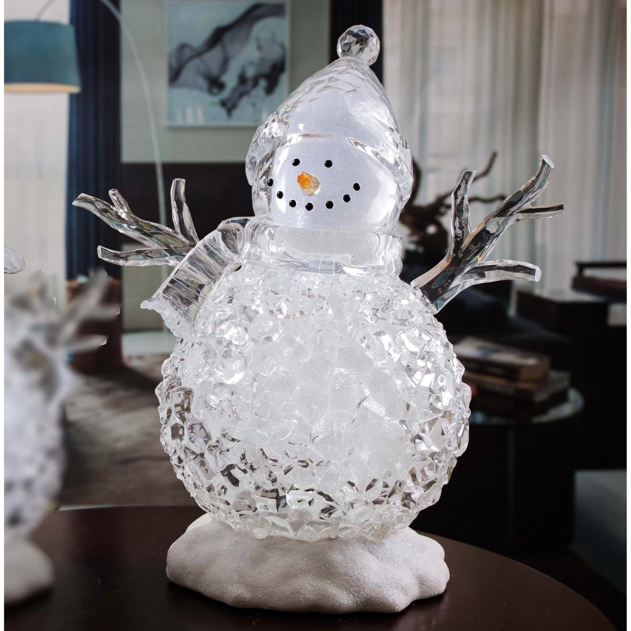 Set Of 2 Clear And Orange Contemporary Large Silver Glitter Snowmen LED Lighted Tabletop Decor 17" 1 Set Of 2 Clear And Orange Contemporary Large Silver Glitter Snowmen LED Lighted Tabletop Decor 17"