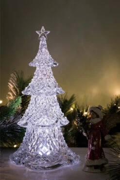 Set Of 2 Clear Diamond Cut Christmas Tree Tabletop Decor 15.5"