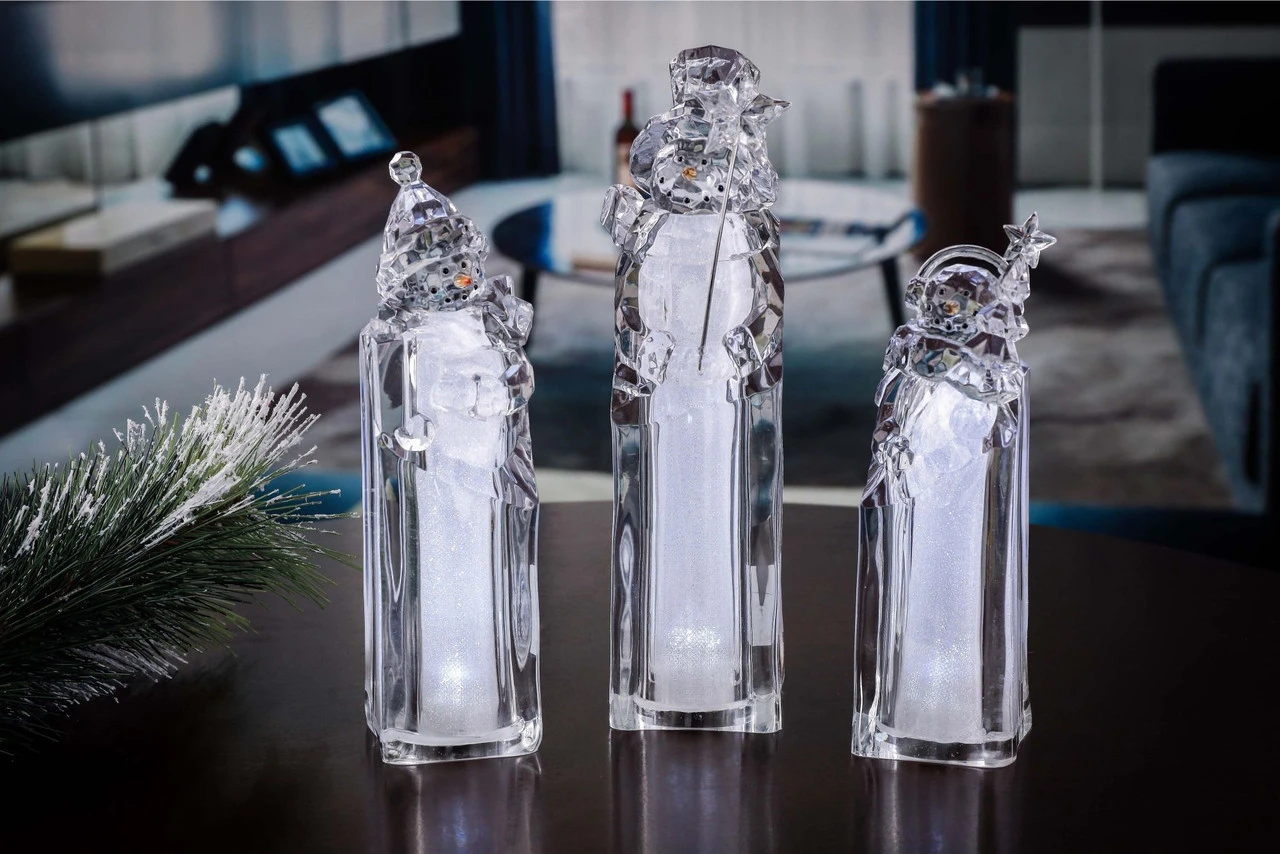 Set Of 2 Clear And Silver Ice Tower Snowman LED Lighted Christmas Tabletop Decor 8.25" 1 Set Of 2 Clear And Silver Ice Tower Snowman LED Lighted Christmas Tabletop Decor 8.25"