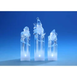 Set Of 2 Clear Ice Tower Santa Christmas LED Lighted Tabletop Decor 8.5"