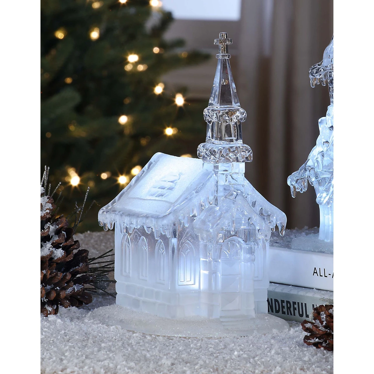 Set Of 2 Clear Wide Church Christmas LED Lighted Tabletop Decor 9.75" 1 Set Of 2 Clear Wide Church Christmas LED Lighted Tabletop Decor 9.75"