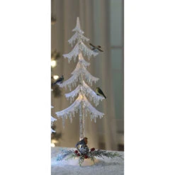 LED Lighted Clear Icicle Tree With Birds Christmas Decoration 18"