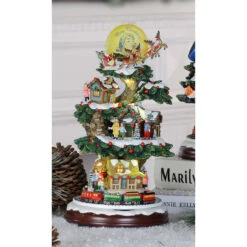 Set Of 2 LED Lighted And Musical Christmas Tree House Village Decorations - 12.5"