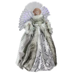 Northlight 16" Lighted Fiber Optic Angel In Silver Gingham Coat Christmas Tree Topper