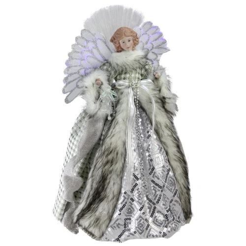 Northlight 16" Lighted Fiber Optic Angel In Silver Gingham Coat Christmas Tree Topper 1 Northlight 16" Lighted Fiber Optic Angel In Silver Gingham Coat Christmas Tree Topper