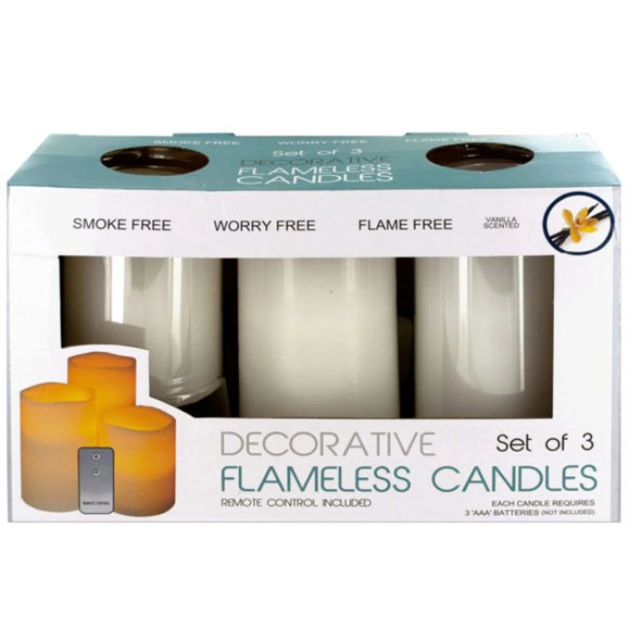 Pack Of 4 White 3-Piece Flameless Vanilla Candles With Remote Control 6" 1 Pack Of 4 White 3-Piece Flameless Vanilla Candles With Remote Control 6"
