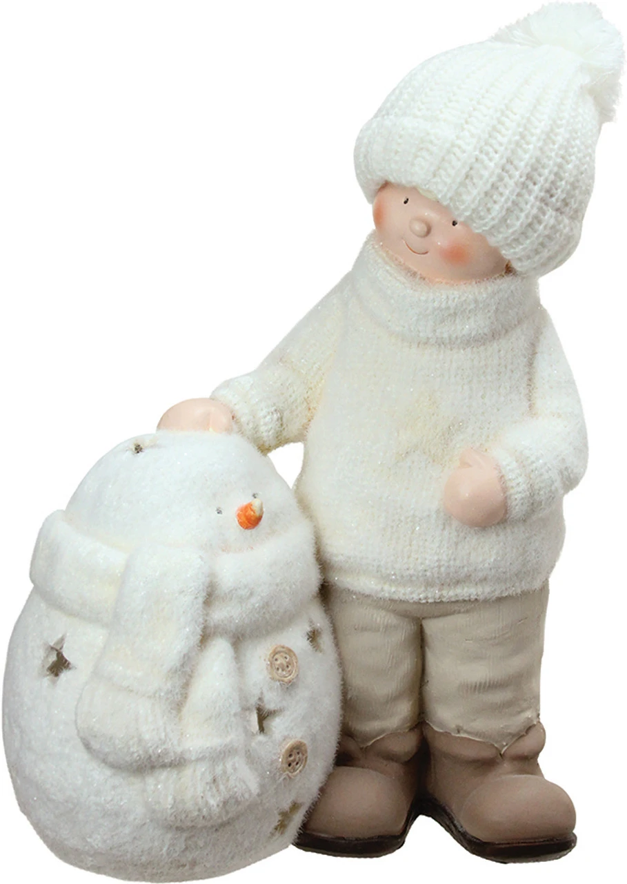 Northlight 17.25" White Christmas Snowman With Standing Boy Tealight Candle Holder 1 Northlight 17.25" White Christmas Snowman With Standing Boy Tealight Candle Holder