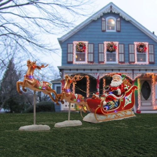 28.5" Pre-Lit Red Sleigh With Reindeer And Santa Tabletop Decor 2 28.5" Pre-Lit Red Sleigh With Reindeer And Santa Tabletop Decor - Image 2