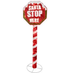 Christmas Central 60" Red And White Stop Sign Decor With White LED Lights