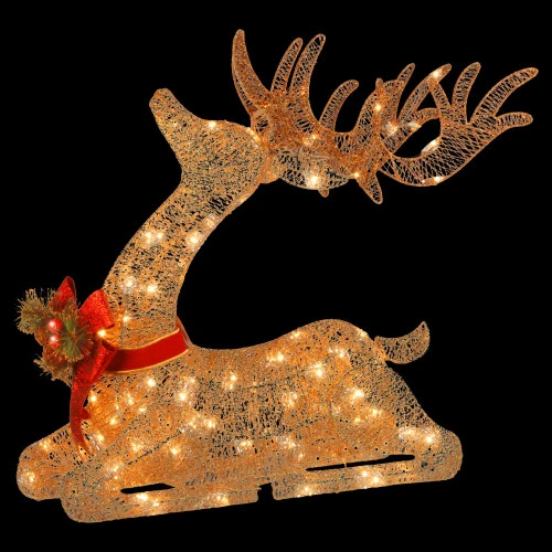 31" Pre-lit LED Champagne Gold Resting Reindeer Christmas Decor 2 31" Pre-lit LED Champagne Gold Resting Reindeer Christmas Decor - Image 2