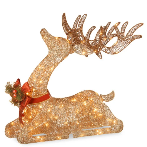 31" Pre-lit LED Champagne Gold Resting Reindeer Christmas Decor 1 31" Pre-lit LED Champagne Gold Resting Reindeer Christmas Decor