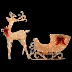 38.5" Champagne Gold Reindeer And Santa's Sleigh Christmas Decor