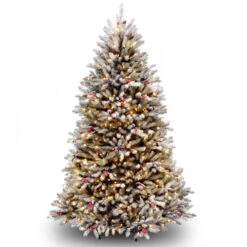 Christmas Central 6.5' Dunhill Fir Artificial Christmas Tree With Red Berries – Clear Lights