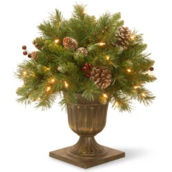 Christmas Central 1.5' Pre-lit Potted Pinecone And Berry Artificial Christmas Tree, Clear Lights