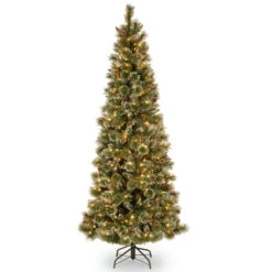 Christmas Central 7.5’ Pre-Lit Glittery Bristle Pine Artificial Christmas Tree, Clear Lights