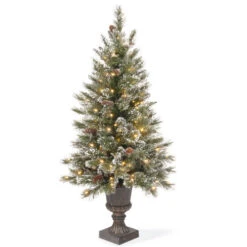 Christmas Central 4' Pre-lit Potted Glittery Bristle Christmas Tree, Clear Lights