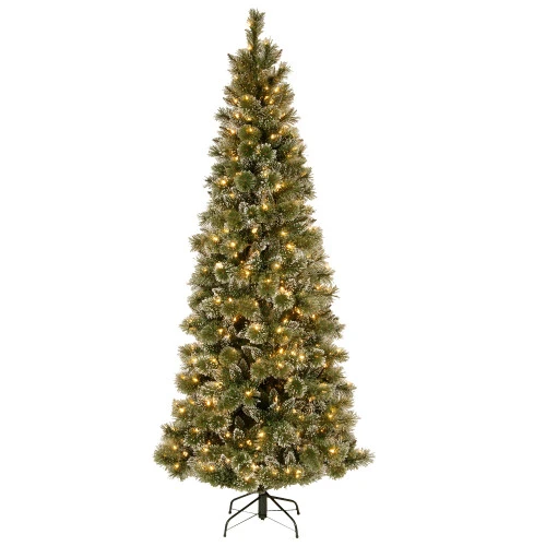 Christmas Central 7.5’ Pre-Lit Slim Bristle Pine Artificial Christmas Tree, Warm White LED Lights 1 Christmas Central 7.5’ Pre-Lit Slim Bristle Pine Artificial Christmas Tree, Warm White LED Lights