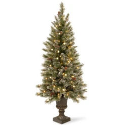 Christmas Central 4’ Pre-Lit Glittery Bristle Entrance Artificial Christmas Tree, Warm White LED Lights