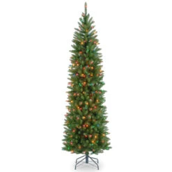 Christmas Central 7.5’ Pre-Lit Kingswood Fir Slim Artificial Christmas Tree, Multicolor Lights