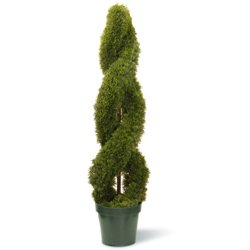 4' Potted Artificial Double Spiral Cedar Topiary Tree 1 4' Potted Artificial Double Spiral Cedar Topiary Tree