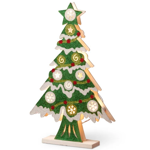 17" Green Pre-Lit Wooden Christmas Tree Tabletop Decoration 1 17" Green Pre-Lit Wooden Christmas Tree Tabletop Decoration