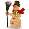 35" White Snowman Holding Gift And Broom Table Topper - Clear Lights