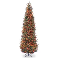 Christmas Central 9' Pre-Lit Slim Natural Fraser Fir Artificial Christmas Tree, Multicolor Lights