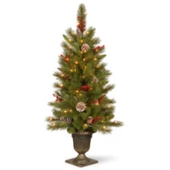 Christmas Central 4’ Pre-Lit Potted Berry Entrance Christmas Tree, Clear Lights