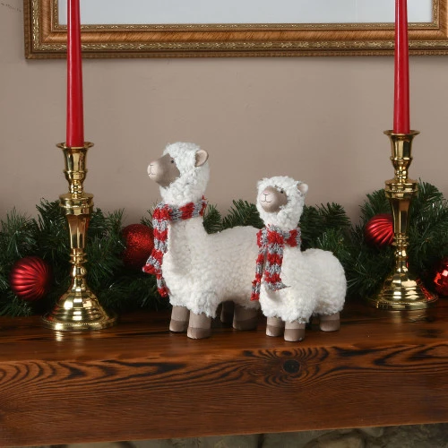 Set Of 2 White And Red Wooly Sheep Tabletop Decor 7.5" 3 Set Of 2 White And Red Wooly Sheep Tabletop Decor 7.5" - Image 3