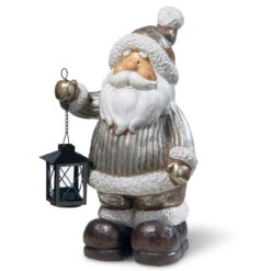 15.5" Gray And White Santa With Candle Holder Christmas Tabletop Decor